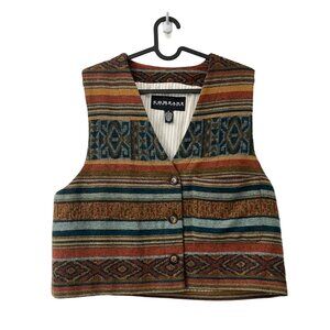 Vintage Ellen Tracy Multicolor Southwestern Boho Wool Mohair Vest Womens Small